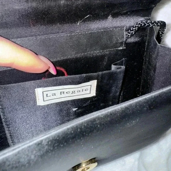 Vintage La Regale Black Evening Satin Mini Purse HandBag Crossbody Elegant Fun - Picture 12 of 16
